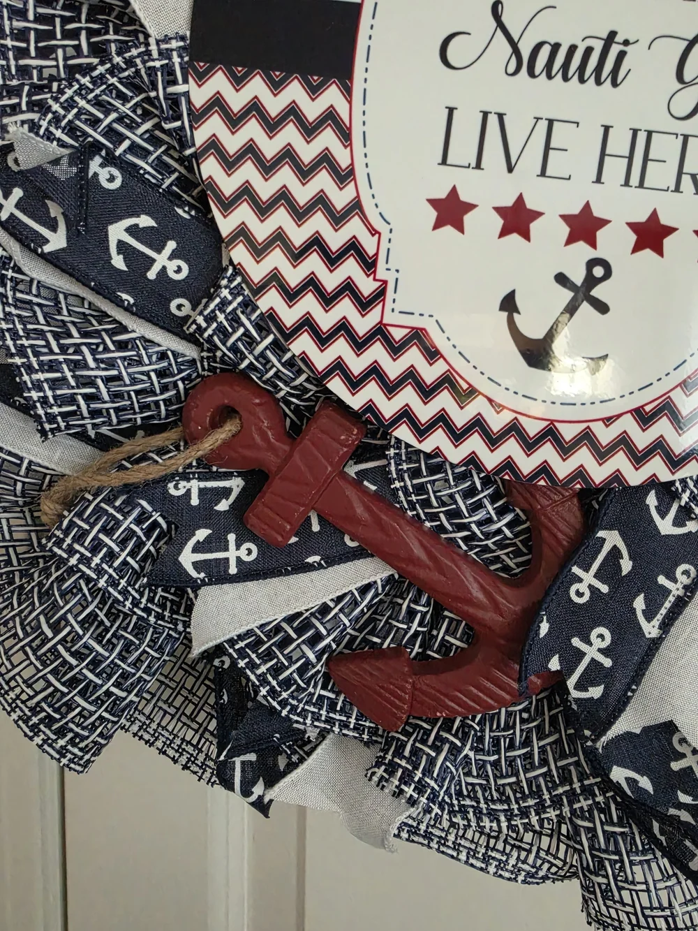 Nautical Anchor Door Wreath - Navy, White, Red